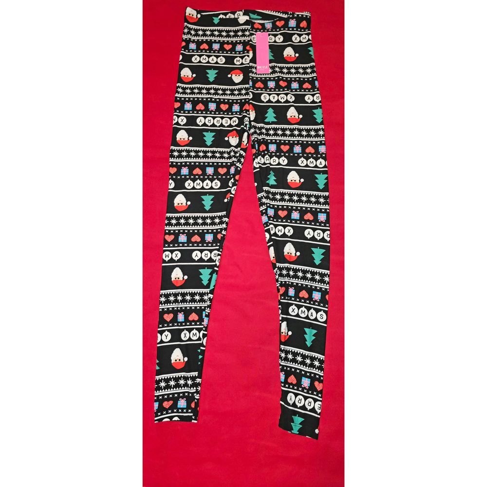 Juniors Christmas Holiday Print Leggings - Black Multi Medium